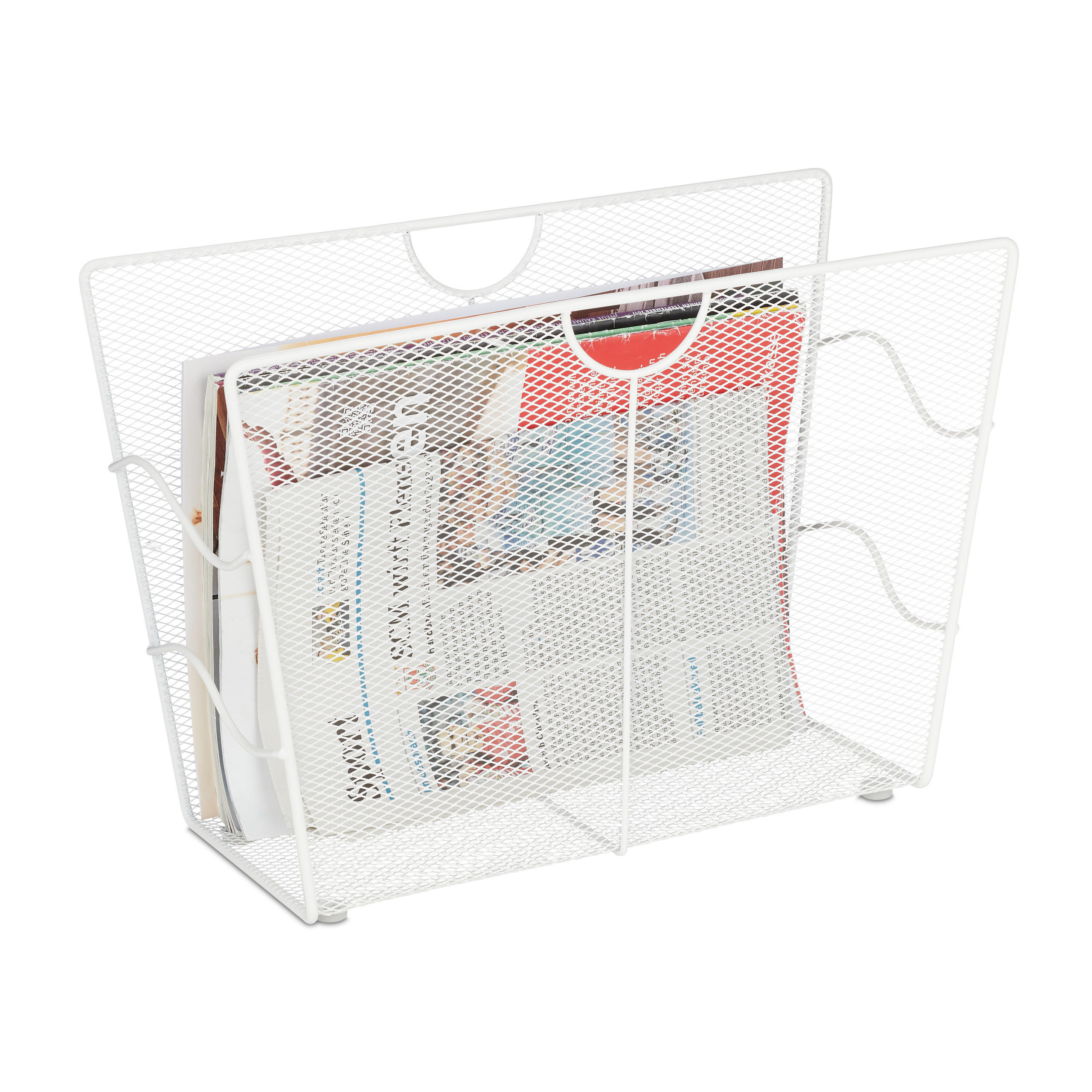 SUPORT pentru ziare alb metalic tip plasa