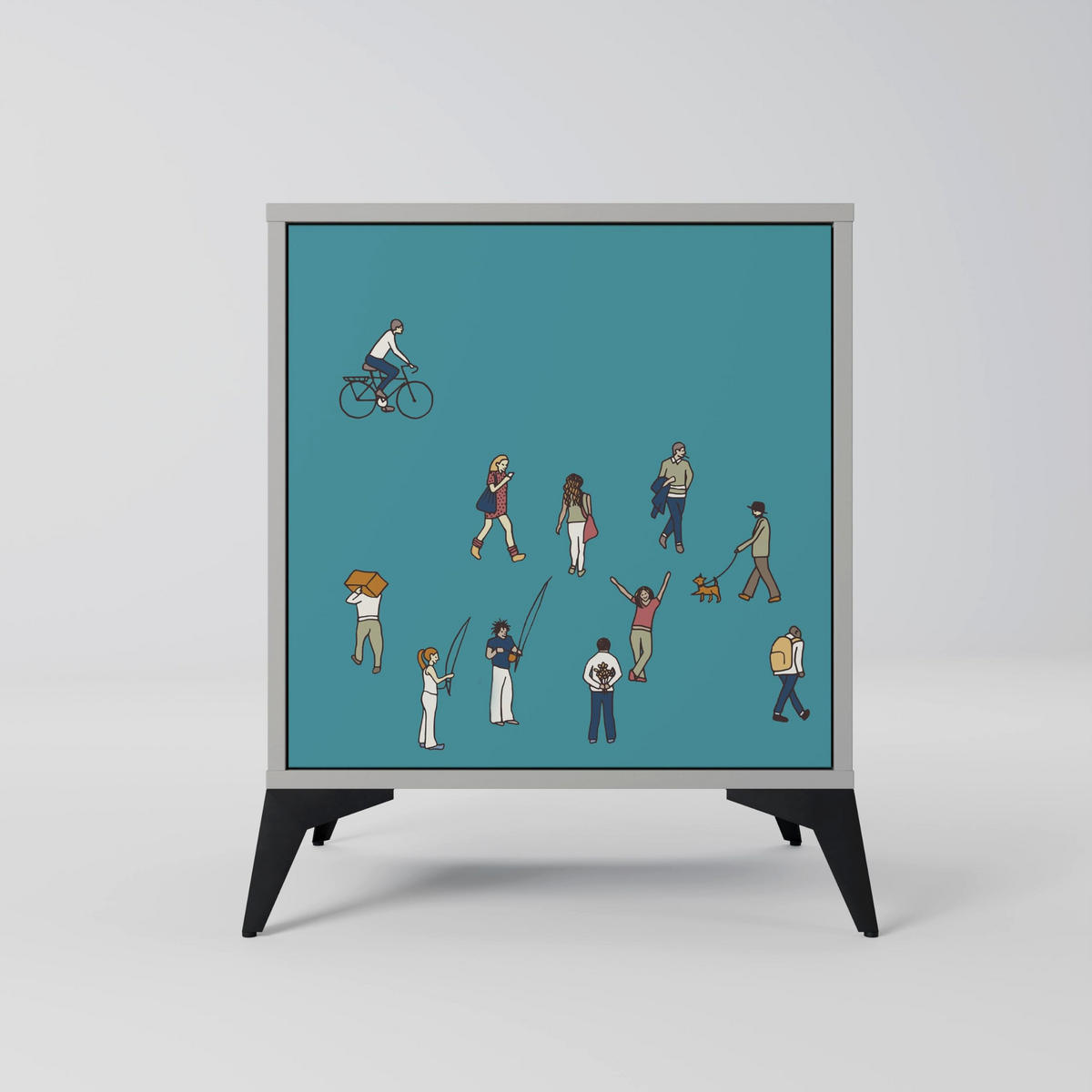 SIDEBOARD COLLECTIVE STREAM, Grau, 57,5x42x70,5 cm, Schwarze Metall-Sternfüße - Multicolor/Schwarz, Holzwerkstoff/Metall (57.5/70.5/42cm) - SpaceRebels