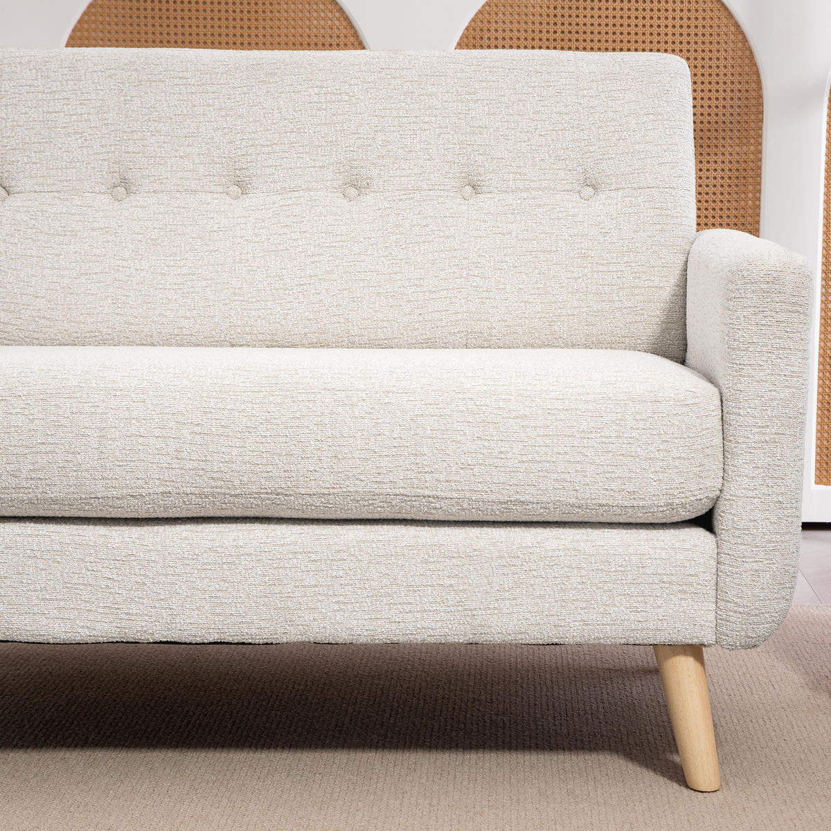 ZWEISITZER-SOFA DE-06534 komfortabel, Knopfheftung Beige - Beige, Holzwerkstoff/Textil (134/82/71cm) - ComfortXL