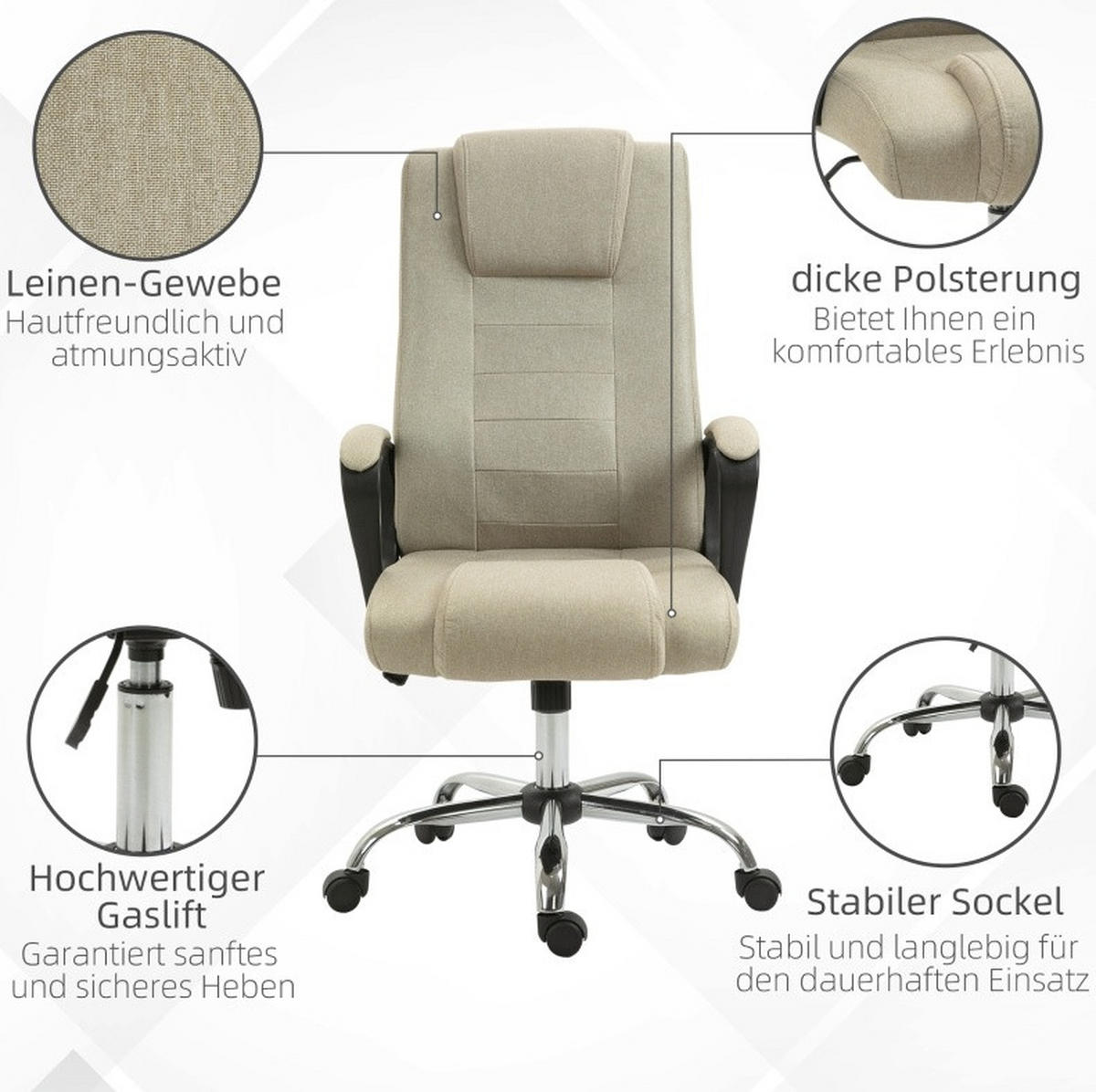 DREHSTUHL 76/62/110-119 cm Beige aus Polyester mit Wippfunktion - Beige, Kunststoff (62/119/76cm) - OKWISH