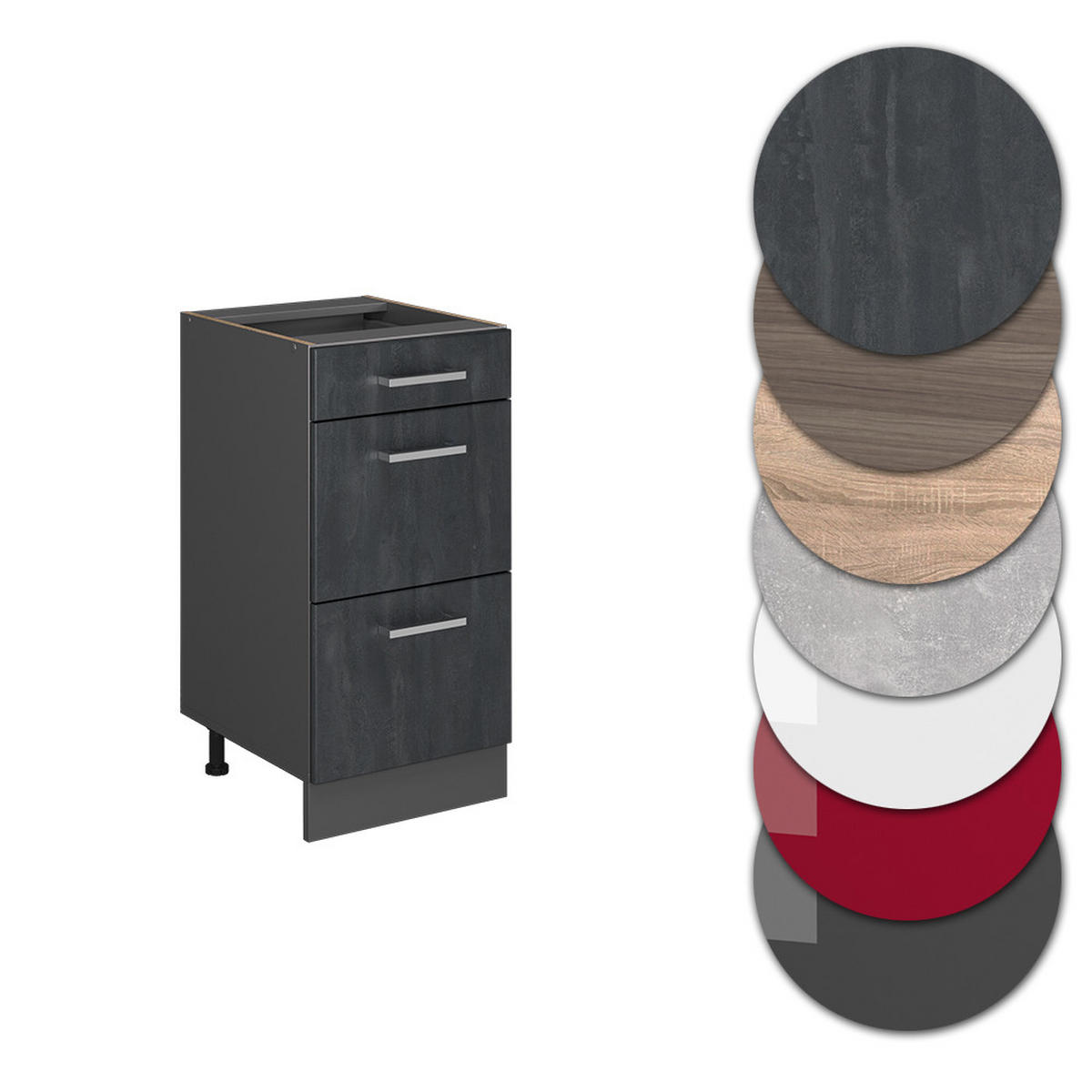 SCHUBLADENSCHRANK R-Line Schwarz Beton 40 cm AP Marmor - Anthrazit/Schwarz, Holzwerkstoff (40/81.6/60cm) - Vicco