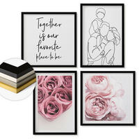 WANDBILDER 4er-Set - 50x50 cm & 40x60 cm Schwarzer Rahmen - Rosensträuße als Familienzeichnung - Schwarz, Kunststoff (50/50cm) - ArtPrintCave