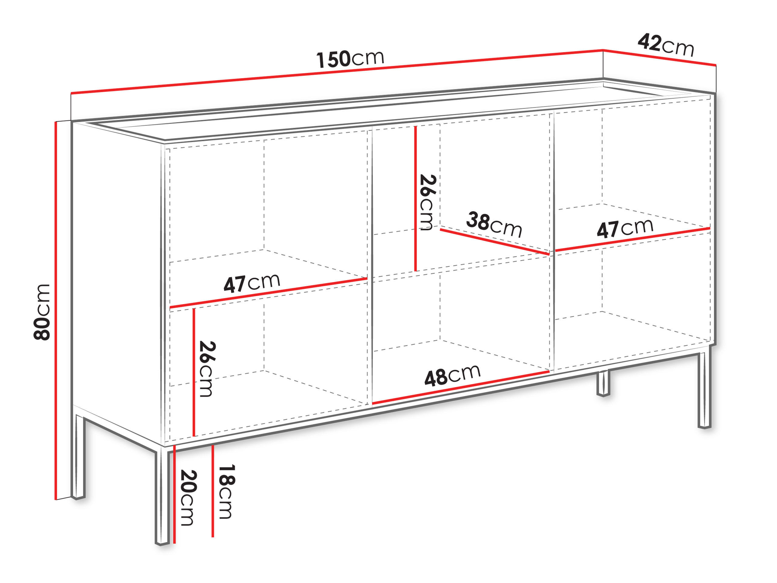 SIDEBOARD Como 150 2D - Kaschmir/Schwarz, Holzwerkstoff/Metall (150/80/42cm) - MIRJAN24