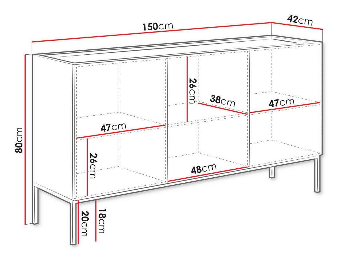 SIDEBOARD Como 150 2D - Kaschmir/Schwarz, Holzwerkstoff/Metall (150/80/42cm) - MIRJAN24