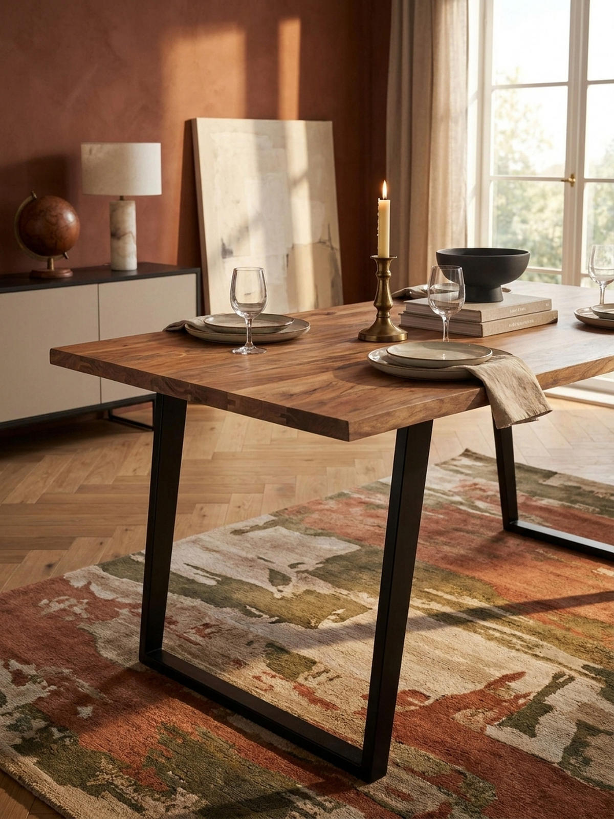 ESSTISCH Massivholz Baumkante Metall U-Gestell Handgefertigt ATOLL, Goldbraun-Schwarz 180x90x76 cm - Schwarz/Braun, Holz/Metall (90/180/76cm) - KADIMA DESIGN