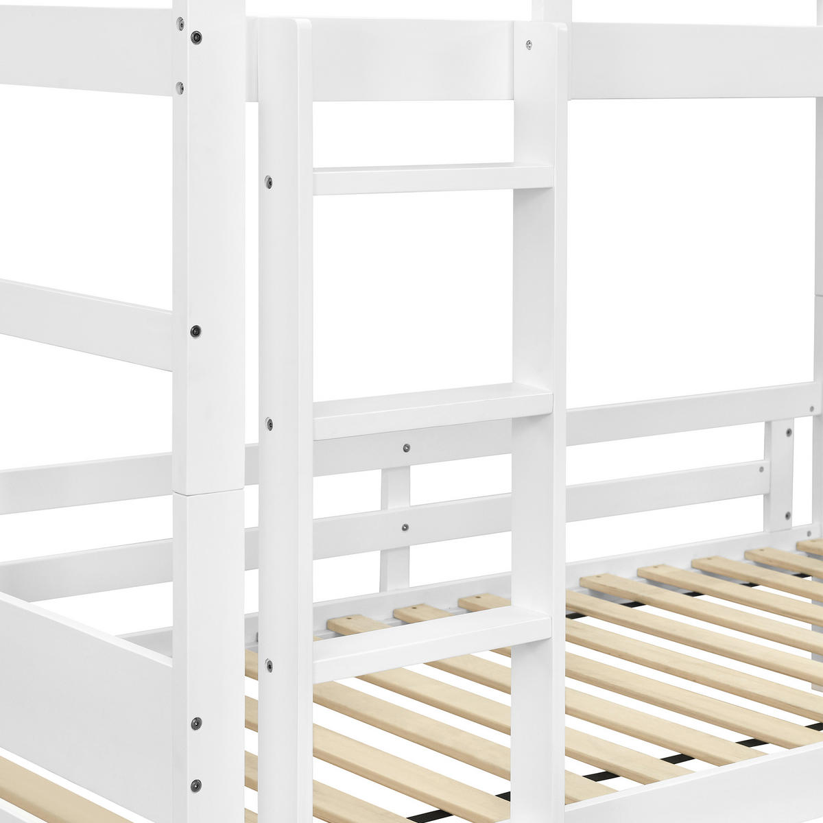 ETAGENBETT mit Leiter und Absturzsicherung 90x200 cm Weiß - Weiß, Holz (90/200cm) - Meubliv