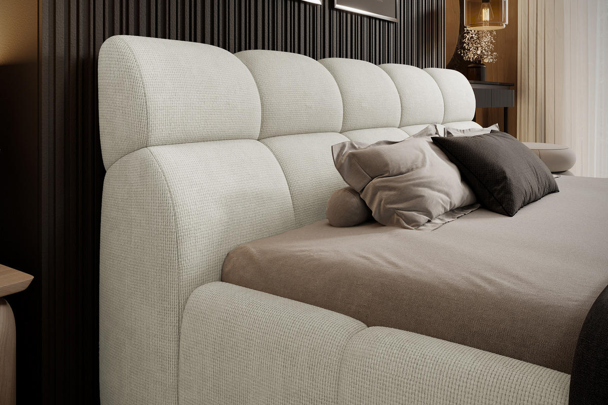 POLSTERBETT GIULIA, komfortabel, mit Bettkasten, verstellbarem Kopfteil und LED, 180x200x96 cm, Farbe Creme - Creme/Schwarz, Holzwerkstoff/Kunststoff (180/200cm) - DomoHome