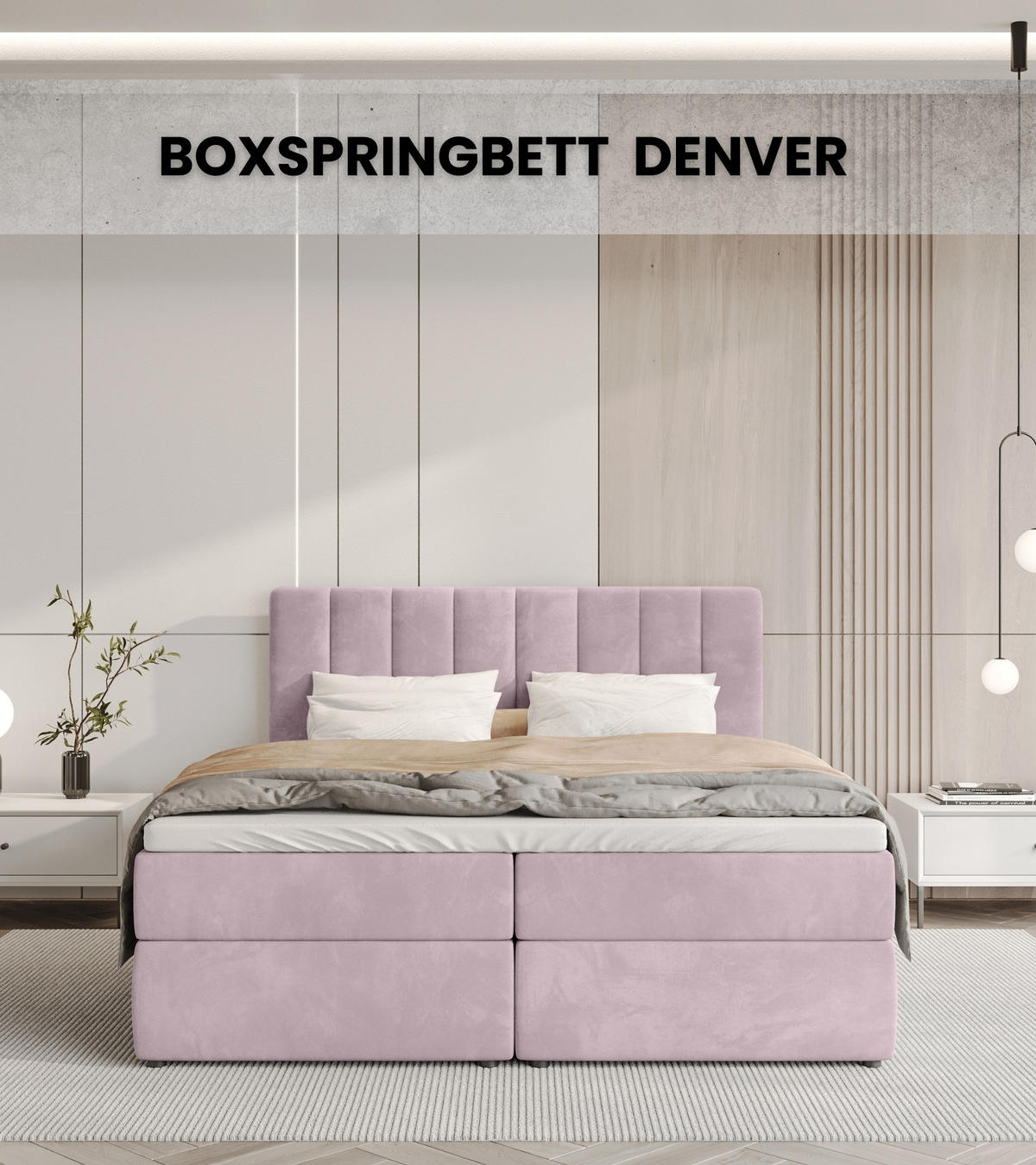 BOXBETT Denver mit Topper 180/200 Rosa - Rosa, Holzwerkstoff/Textil (180/200cm) - Bromarkt