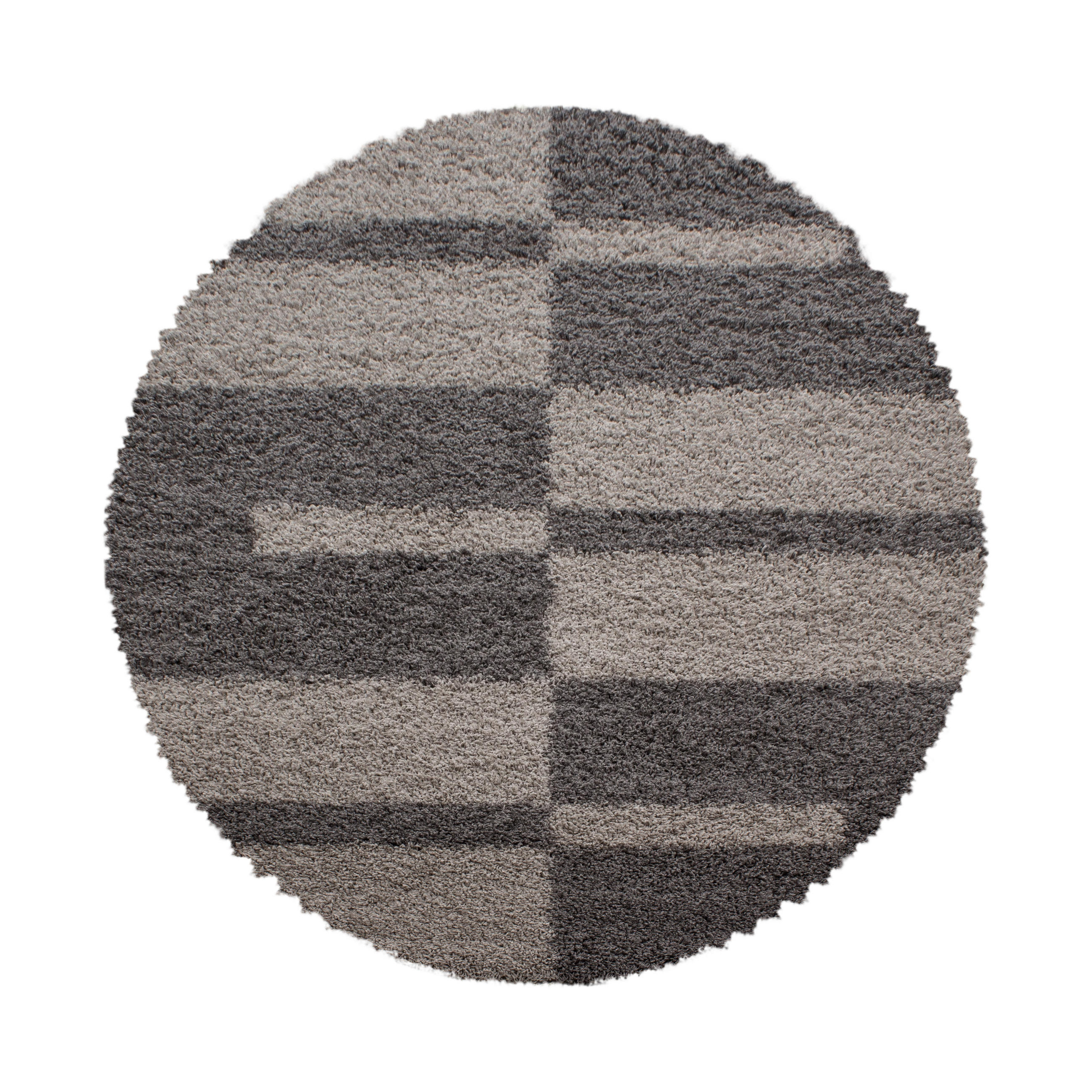 TEPPICH Hochflor Shaggy Karo Design Polypropylen Wohnzimmer Taupe Rund 80x80 - Taupe, Textil (80/80cm) - KADIMA DESIGN