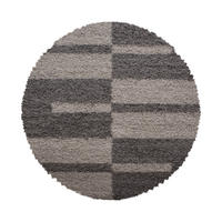TEPPICH Hochflor Shaggy Karo Design Polypropylen Wohnzimmer Taupe Rund 160x160 - Taupe, Textil (160/160cm) - KADIMA DESIGN