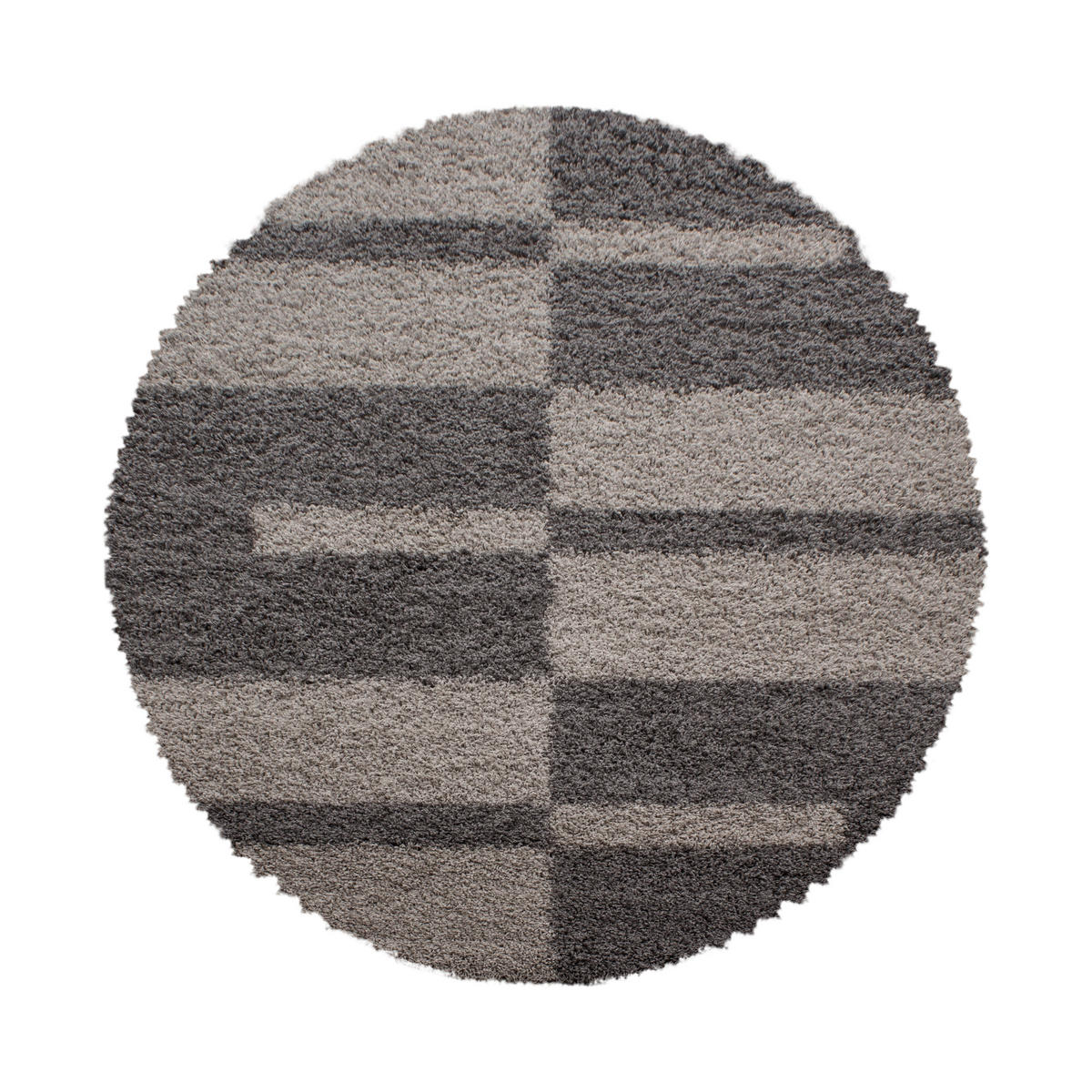 TEPPICH Hochflor Shaggy Karo Design Polypropylen Wohnzimmer Taupe Rund 160x160 - Taupe, Textil (160/160cm) - KADIMA DESIGN