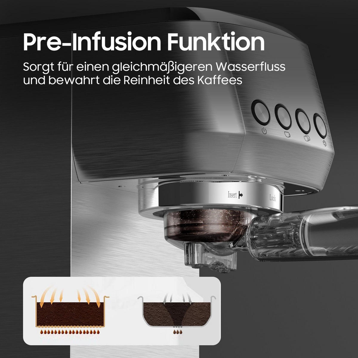 ESPRESSOMASCHINE mit 20 Bar Pumpe - Silberfarben, Metall (15/31/31cm) - Aimax