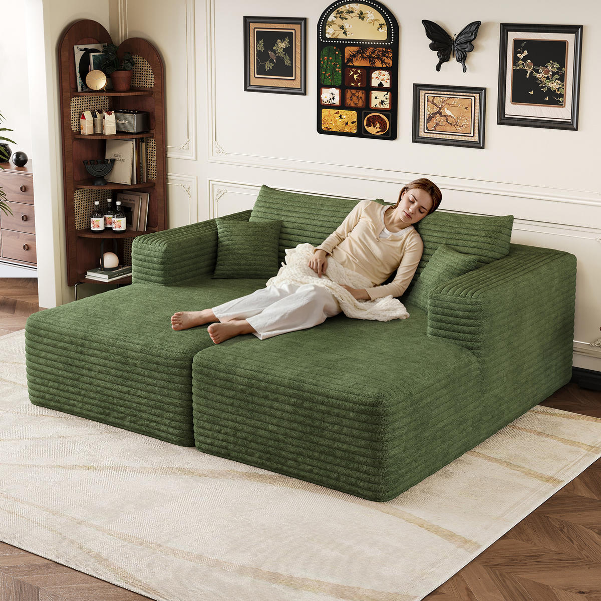 SCHLAFSOFA DE-34891 mit Chaiselongue Grün - Grün, Textil (151/180cm) - ComfortXL