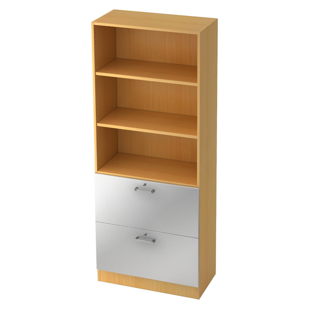 HÄNGEREGISTER Kombi - 2 Schübe 42/80/200,4 cm in Buchefarben/Silberfarben Chromgriff - Buchefarben/Silberfarben, Holzwerkstoff (80/200.4/42cm) - bümö