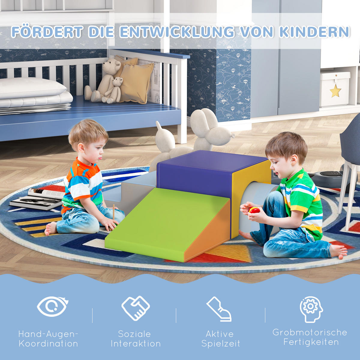 BAUSTEINSET - Hellblau/Grau, Kunststoff (50/39/150cm) - HOMCOM