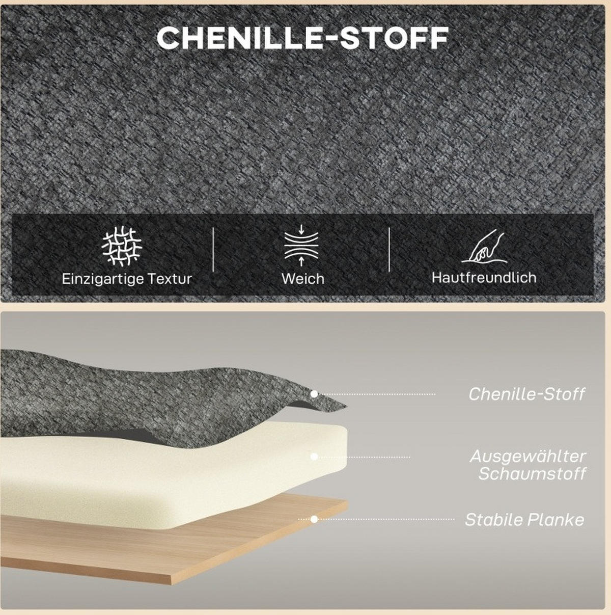 SOFA 2-Sitzer 117 cm Chenille Grau - Grau, Holzwerkstoff (117/78.5/65cm) - Meubliv