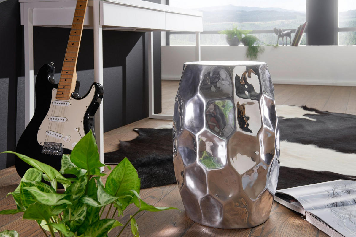BEISTELLTISCH Aluminium Hammerschlag Pflegeleicht ENNS, Silber 30x30x47 cm - Silberfarben, Metall (30/30/47cm) - KADIMA DESIGN