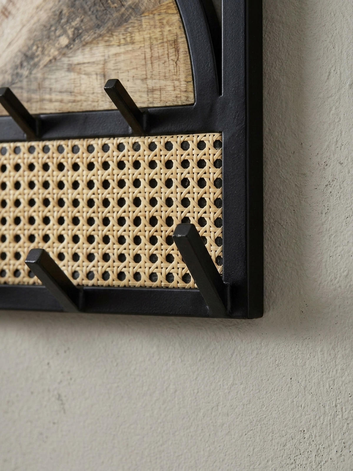 WANDGARDEROBE Mango Massivholz Rattan Modern 53x40x7,5 cm mit Wiener Geflecht und Metallrahmen - Braun, Holz (53/40/8cm) - KADIMA DESIGN