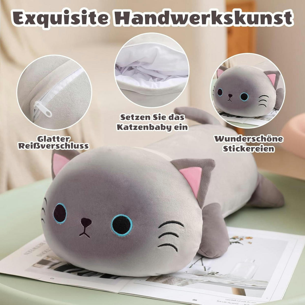 PLÜSCHKISSEN 5-teiliges Set Katzenbabys - Grau, Textil (22/50cm)