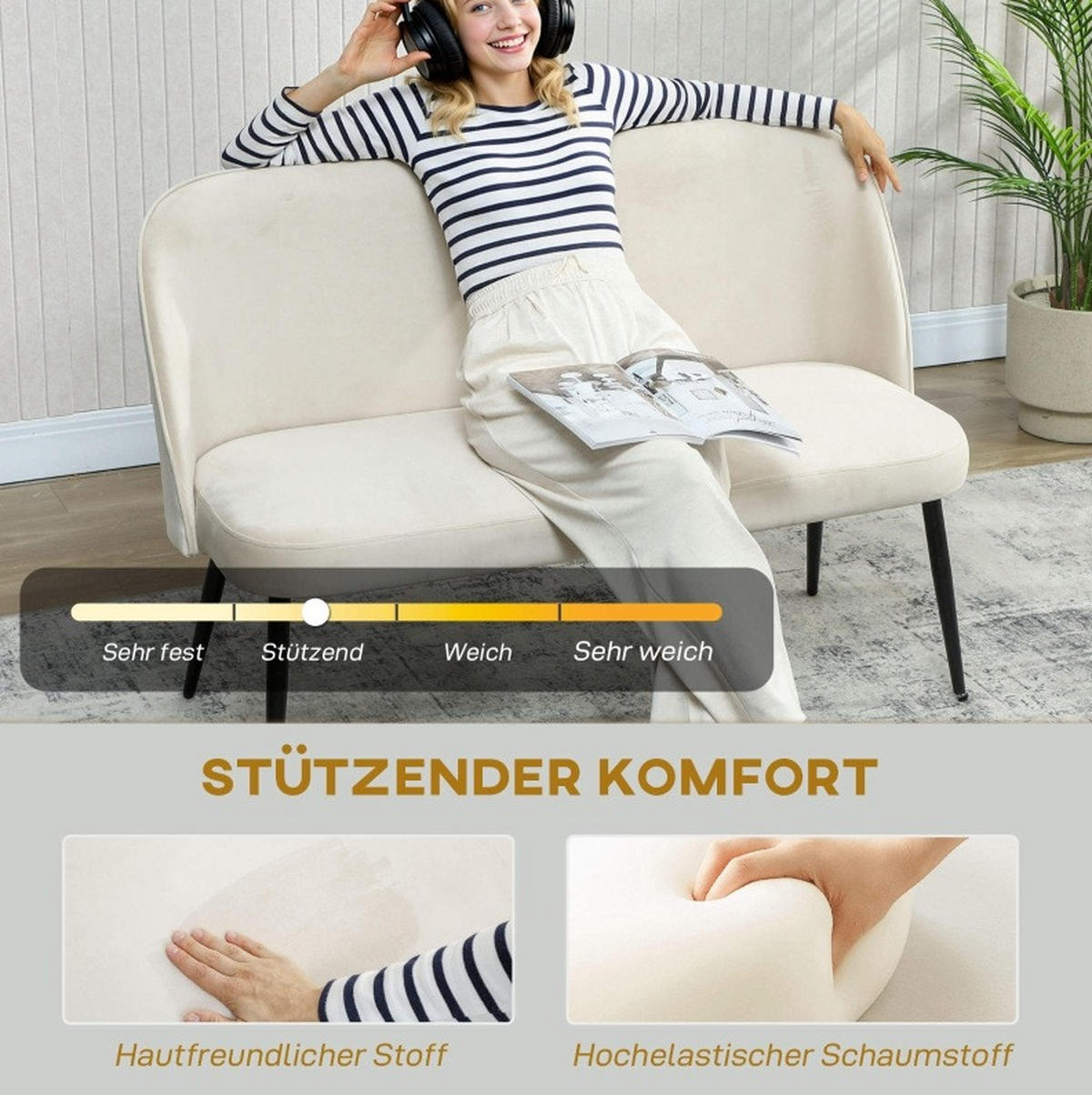 DVOUMÍSTNÁ pohovka 127/63/84,5 cm béžová z kovu s ergonomickým opěradlem a měkkým čalouněním - béžová, kov (63/84.5/127cm) - OKWISH