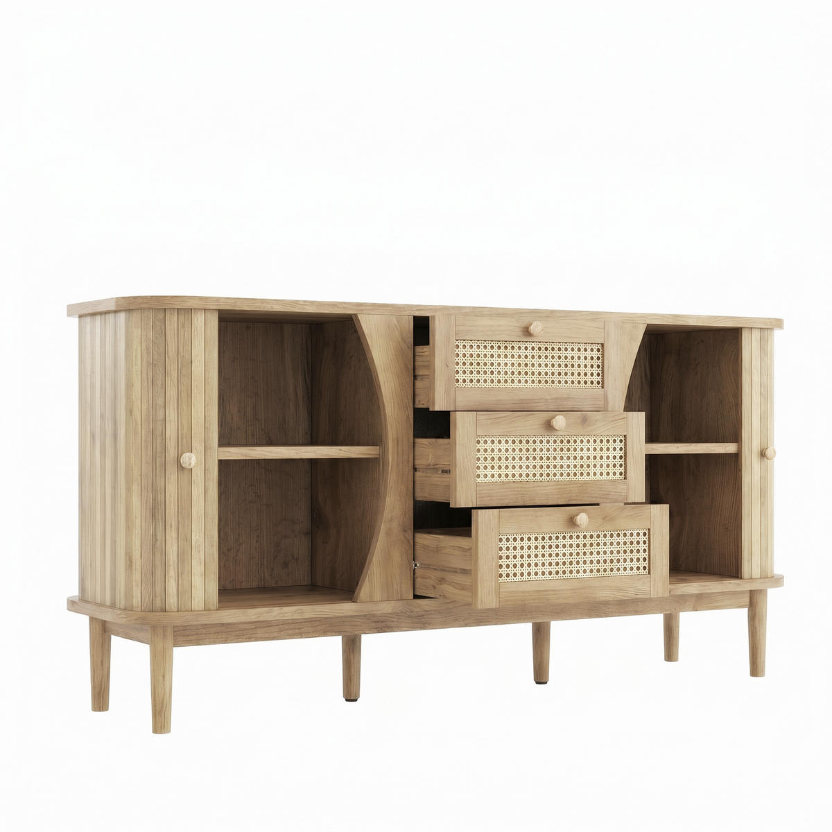 SIDEBOARD in Naturfarben mit Schiebetüren und Schubladen für Wohnzimmer, B140.5/T40/H76 cm - Naturfarben, Holzwerkstoff (140.5/76/40cm) - STILVORA