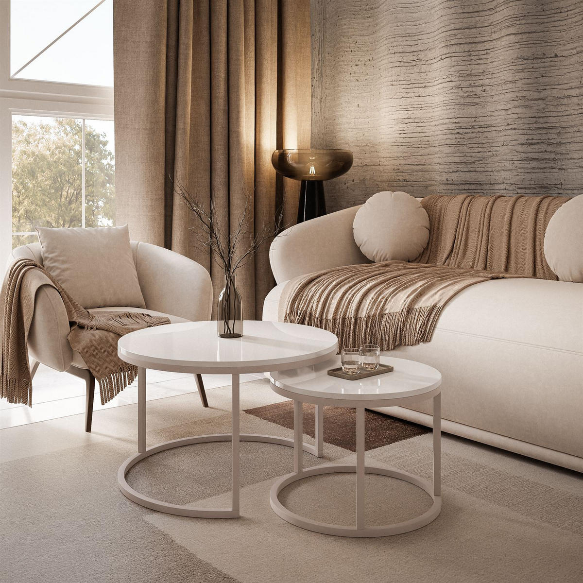 COUCHTISCH CIRI 2-in-1 KASCHMIR - Beige, Holzwerkstoff (70/70/48cm) - Lookway