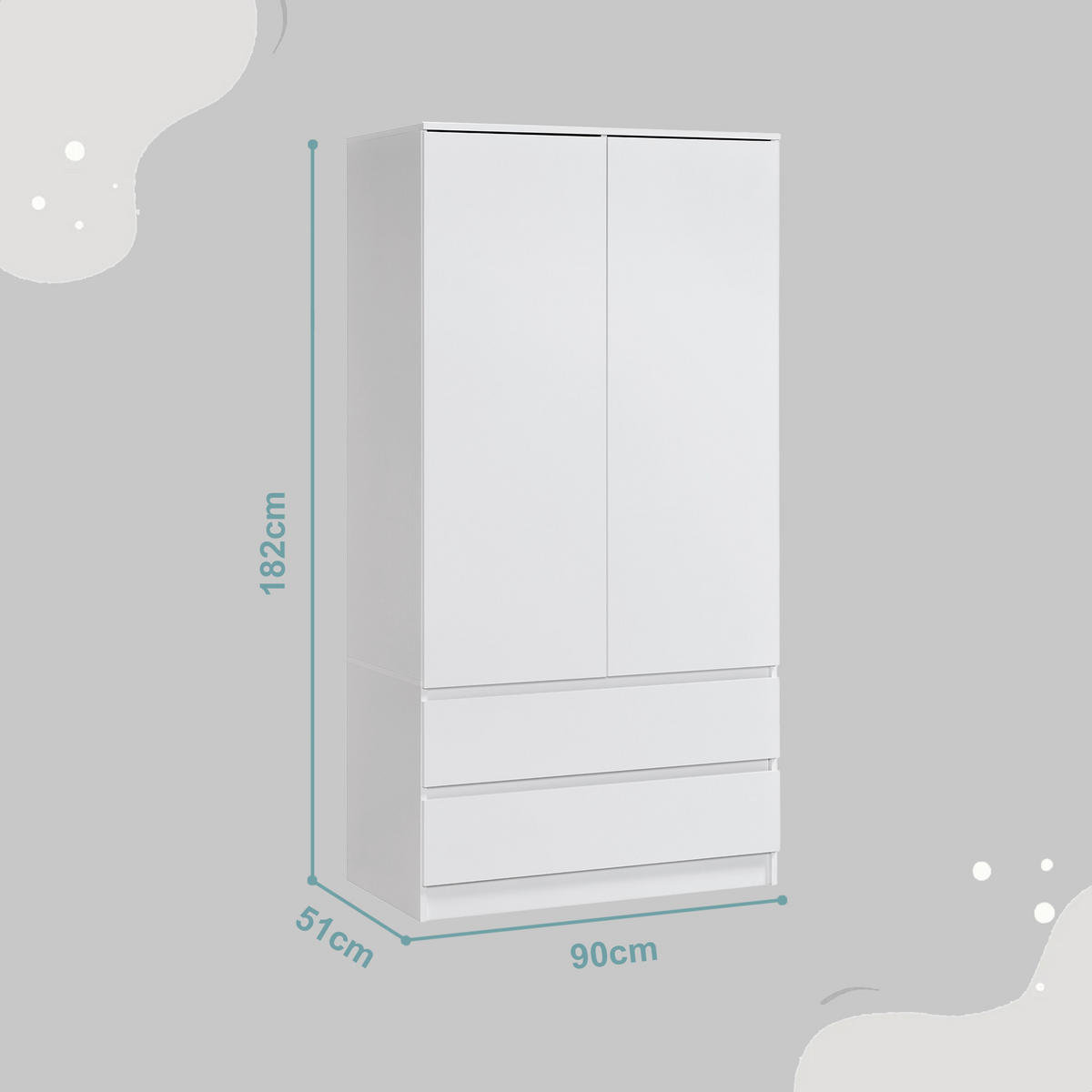 GARDEROBE mit 2 Türen, 3 Einlegeböden und 2 Schubkästen in weiß - Weiß, Holzwerkstoff (90/182/51cm) - Home Collective