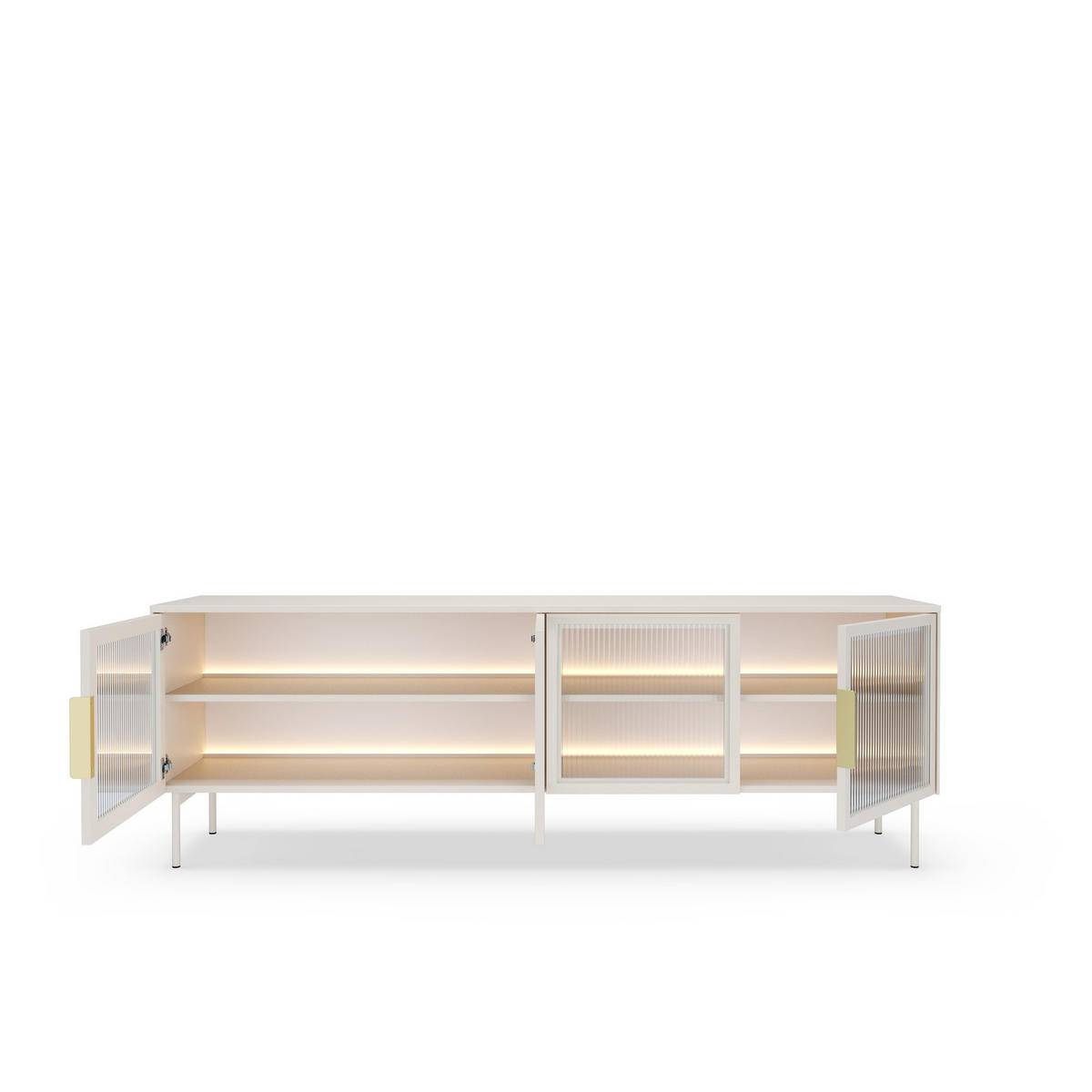 TV-LOWBOARD LUMI 181 cm Kaschmir - mit 4 Glastüren (Riffelglas) und LED - Kaschmir/Goldfarben, Holz/Holzwerkstoff (181/62/39cm) - Ravio