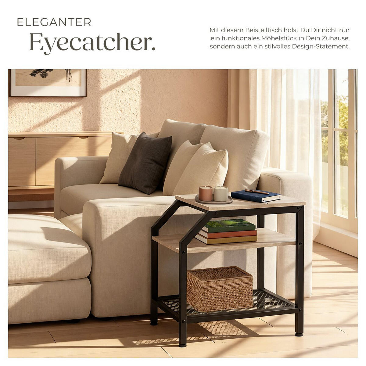 BEISTELLTISCH Plymouth, 36,5 x 58,5 x 59,5 cm, Industrial Holz hell, Eiche Sonoma - Naturfarben, Holz (58.5/36.5/59.5cm) - tectake