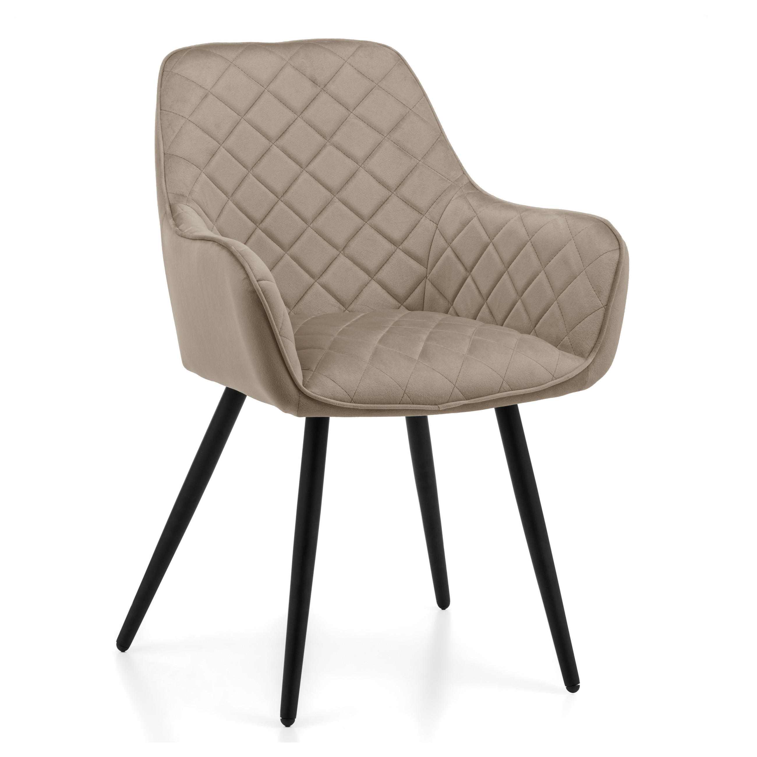 STUHL COLIN gespolsterter mit Steppung - dunkelbeige - Samt Velours - Beige/Schwarz, Textil/Metall (58/87/61cm) - NEW HOME