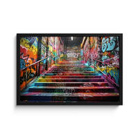 POSTER MIT RAHMEN Treppe - Graffiti - Farben - Kunst 60x40 cm - Multicolor, Papier (60/40cm) - MuchoWow