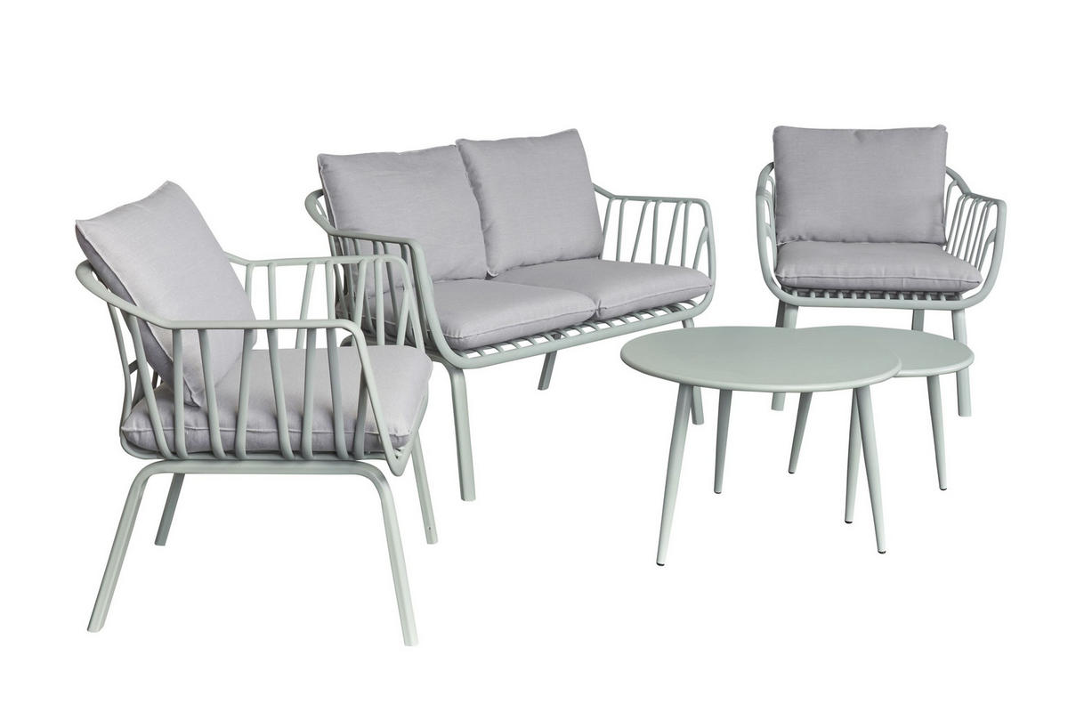 LOUNGESET 4tlg. Moroni, Grün, Kunststoff - Grau/Grün, Kunststoff/Metall - dasmöbelwerk