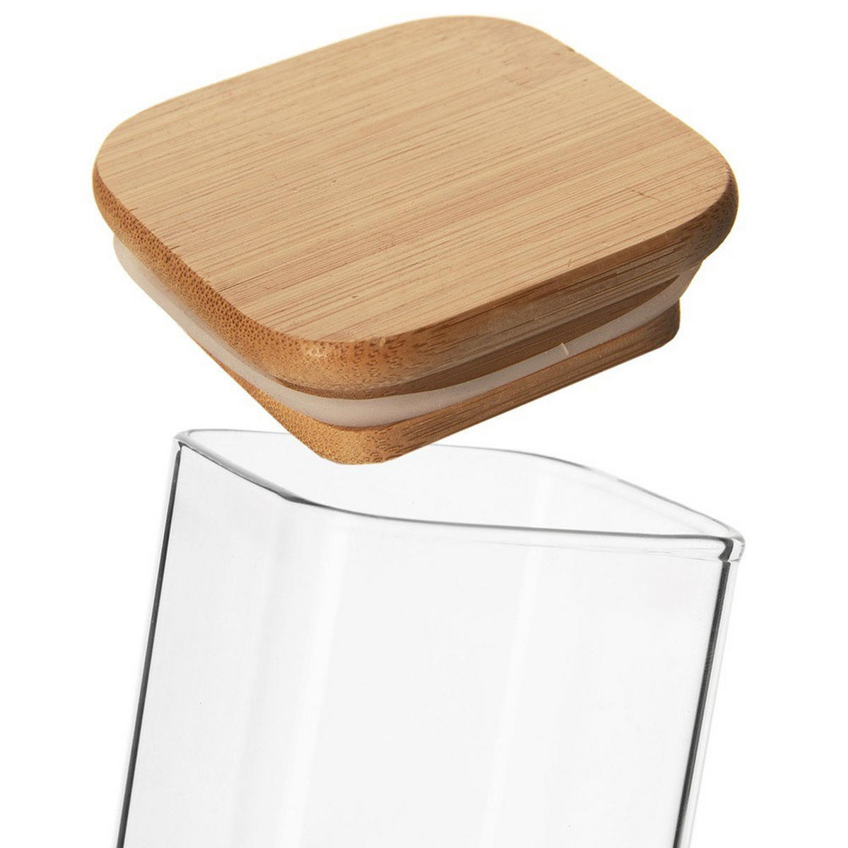 VORRATSGLAS quadratisch Bambus 850 ml Transparent - Transparent, Glas (10.5/12.5/10.5cm) - Orion 