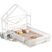 HAUSBETT 140/200 cm Weiß mit Nachttisch und Geländer - Weiß, Holz (140/200cm) - OKWISH