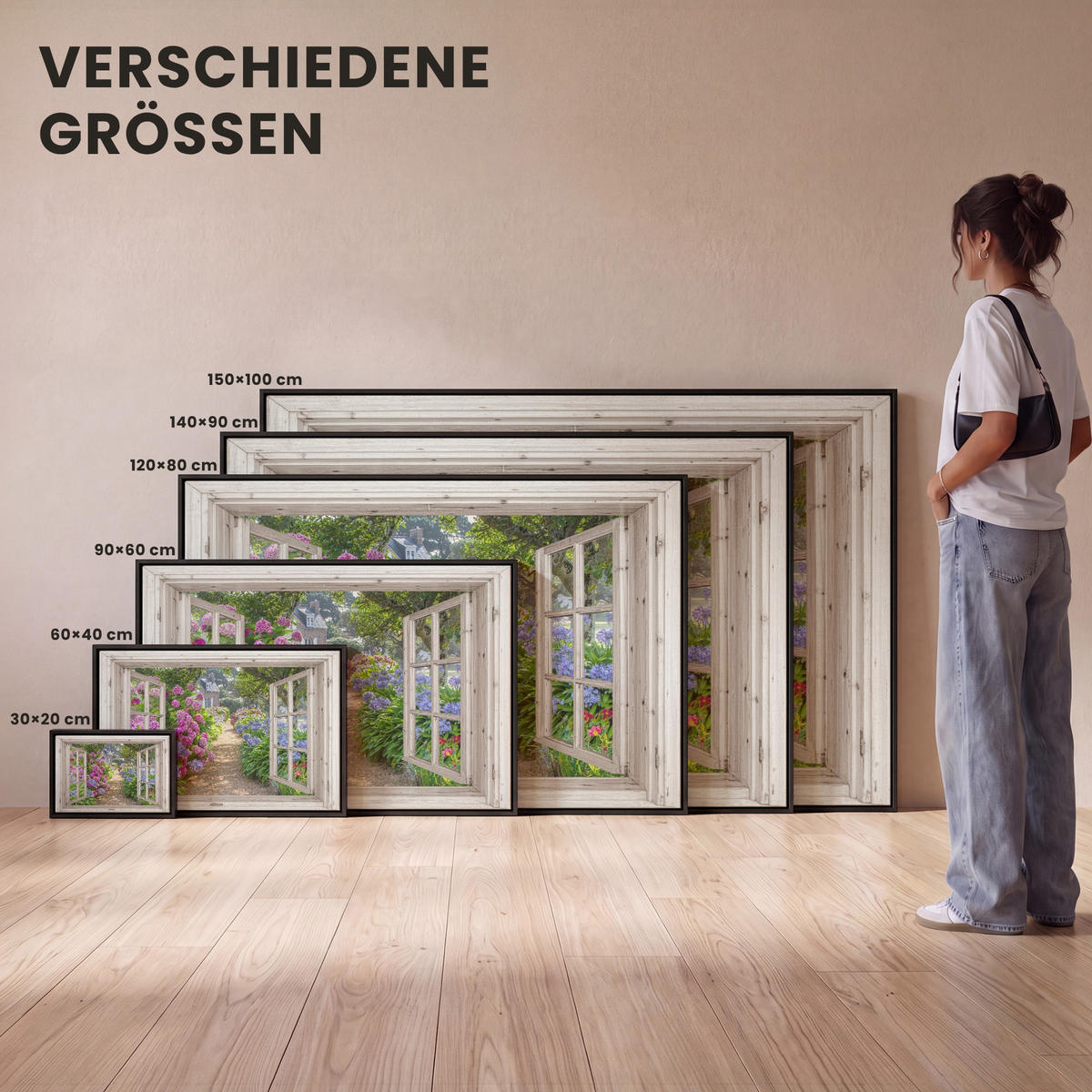 LEINWAND Bilder mit Rahmen - Hortensie - Durchsichtig - Blumen - Sommer - Lila - Weg - 120x80 - Lila, Textil (120/80cm) - MuchoWow