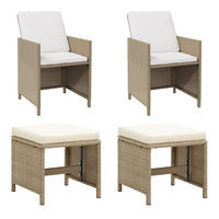 GARTENSTÜHLE mit Hocker 2 Stk. Poly Rattan Beige - Beige, Kunststoff (52/85/52cm) - furnicato