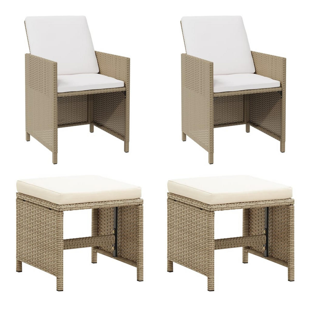 GARTENSTÜHLE mit Hocker 2 Stk. Poly Rattan Beige - Beige, Kunststoff (52/85/52cm) - furnicato