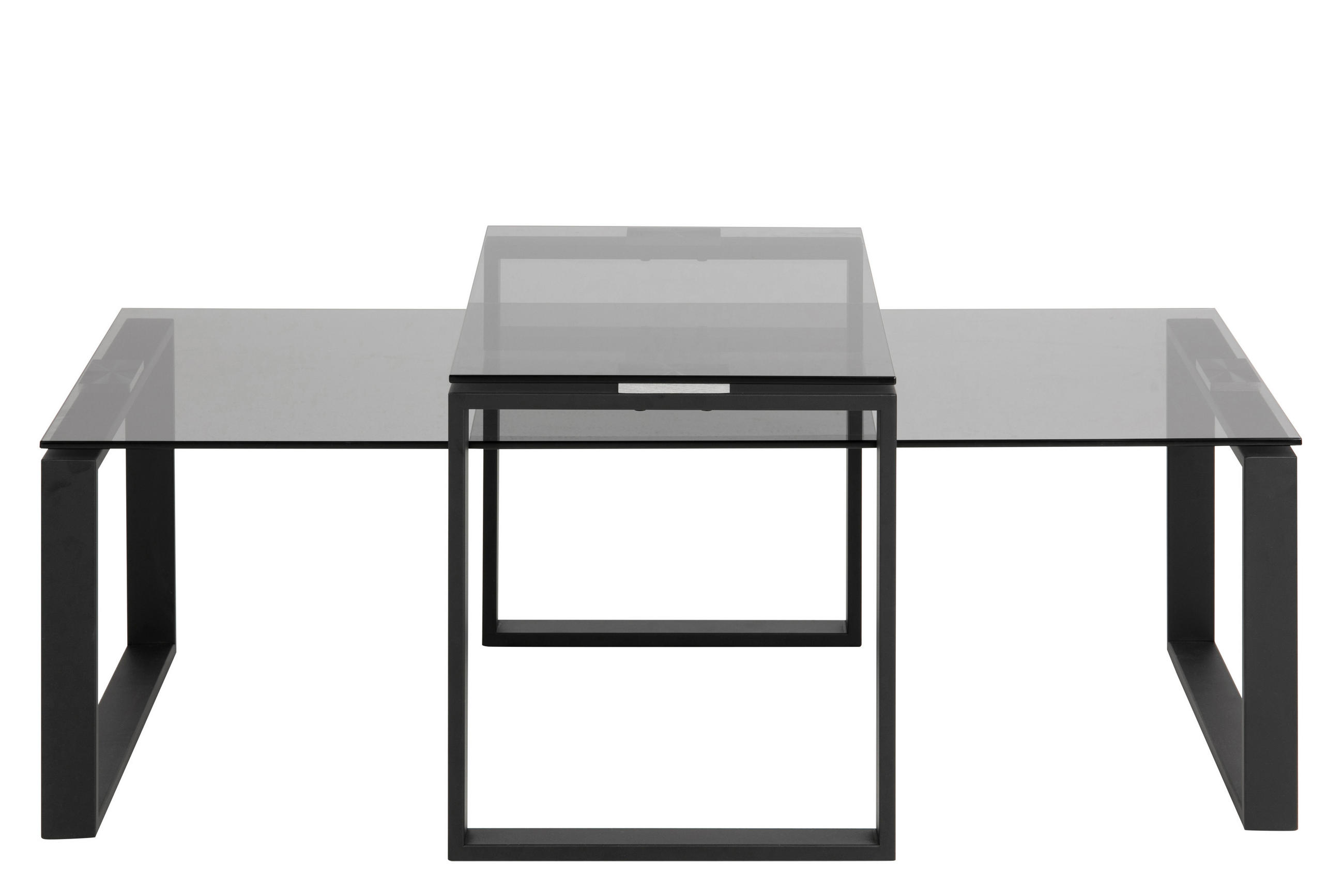 COUCHTISCH Set Rauchfarbenes Glas und Metall matt schwarz - Weiß, Holzwerkstoff (55/115/45cm) - ebuy24