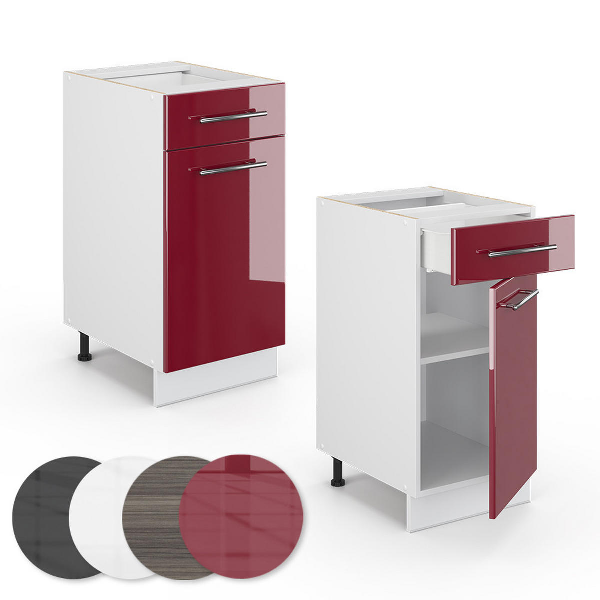 KÜCHENUNTERSCHRANK Fame-Line Bordeaux Hochglanz 40 cm ohne AP - Bordeaux/Weiß, Holzwerkstoff (40/82/52cm) - Vicco