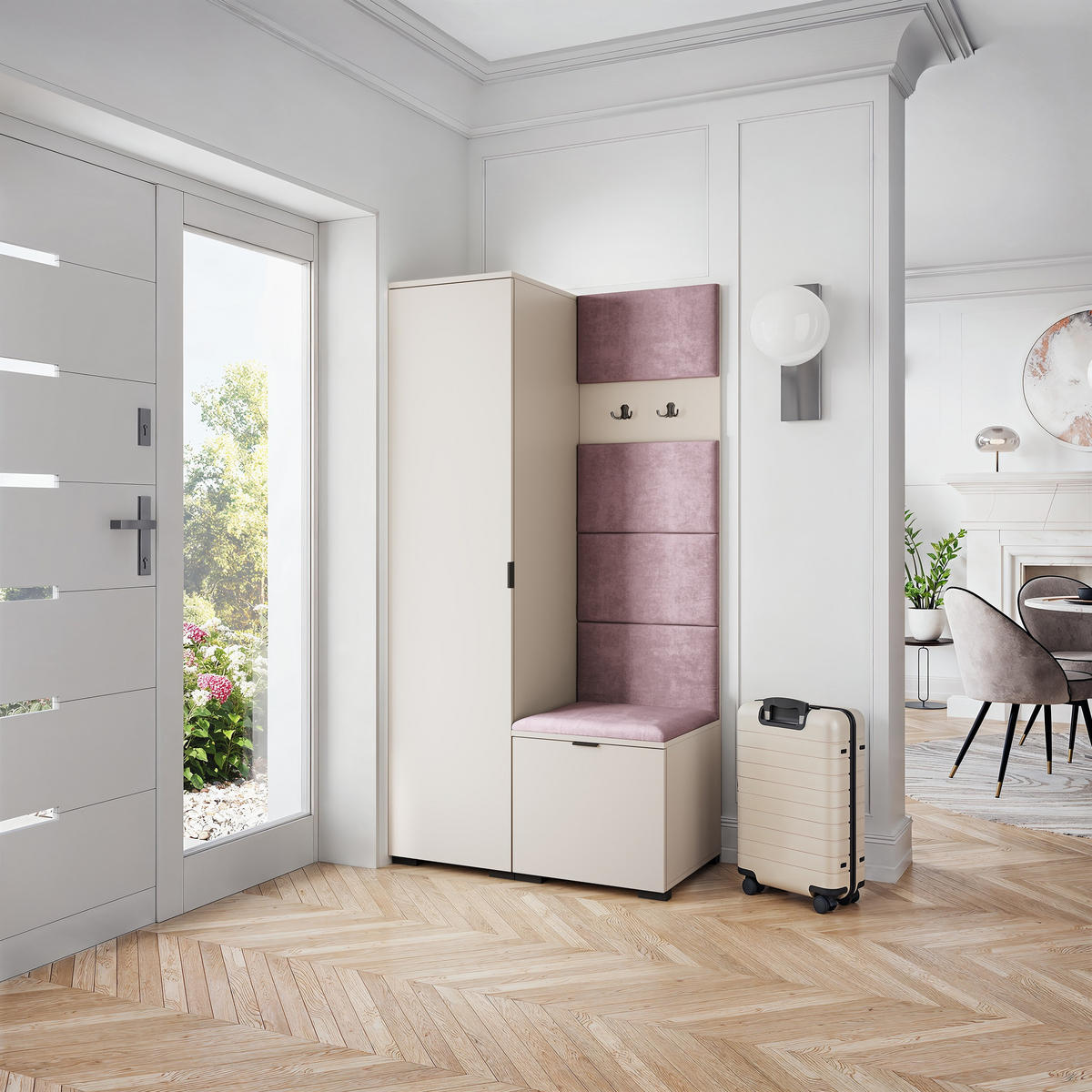 GARDEROBENSCHRANK LORI 95/181/51 cm Modern Garderobe-Set Kaschmir - Kaschmir/Lila, Holzwerkstoff (95/181/51cm) - MASSENO