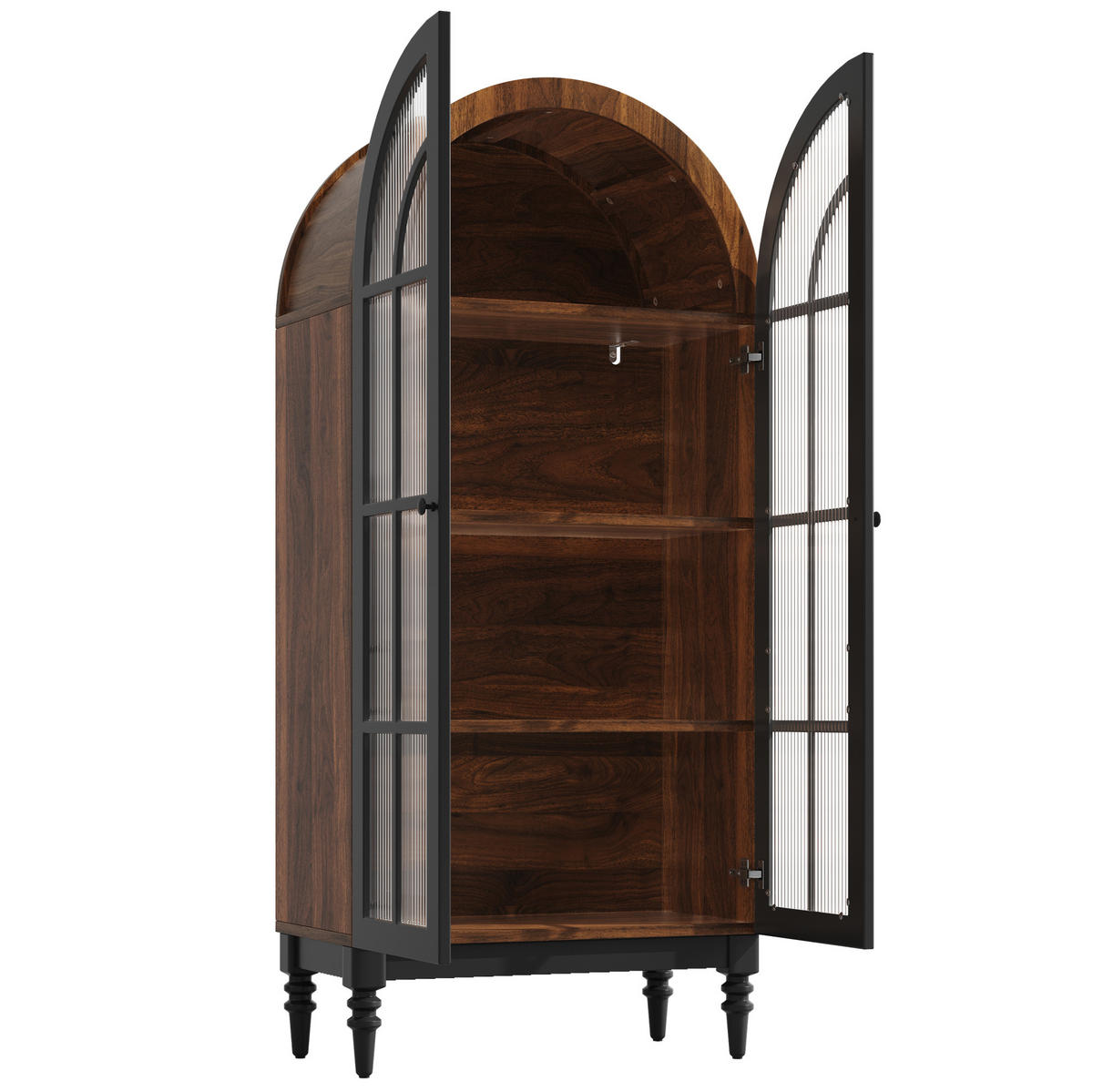 KOMMODE aus MDF 76x35.5x165cm in Schwarz mit Glastüren - Schwarz, Holzwerkstoff (76/76/35.5cm) - Modfu