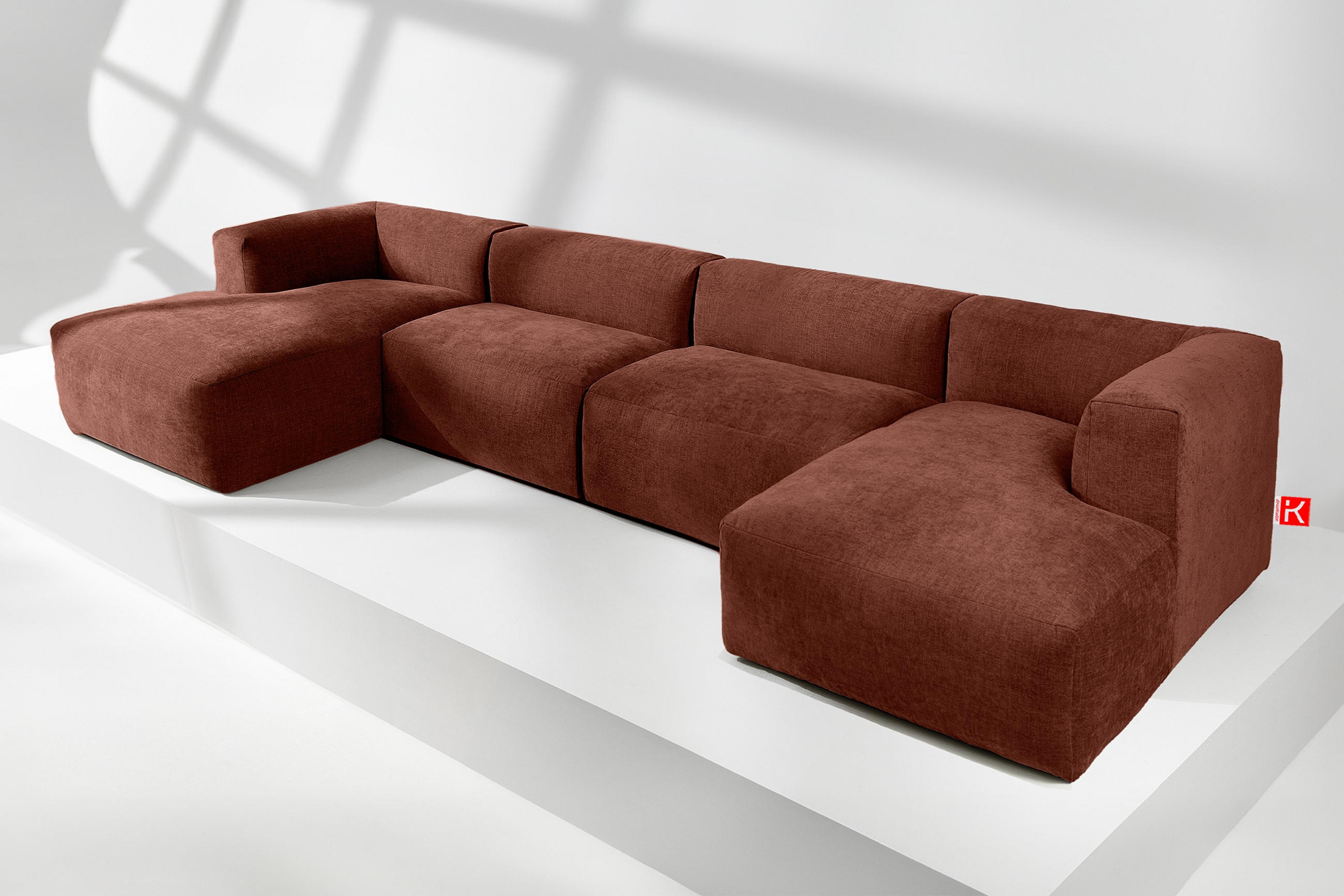 PANORAMA-ECKSOFA BUFFO 7/8 Sitzer mit extrem weicher Sitzfläche, Gewebestoff, orange - Orange, Textil (424/73/180cm) - KONSIMO®