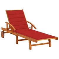SONNENLIEGE mit Auflage Akazie Massivholz - Rot, Holz (67/85/200cm) - furnicato