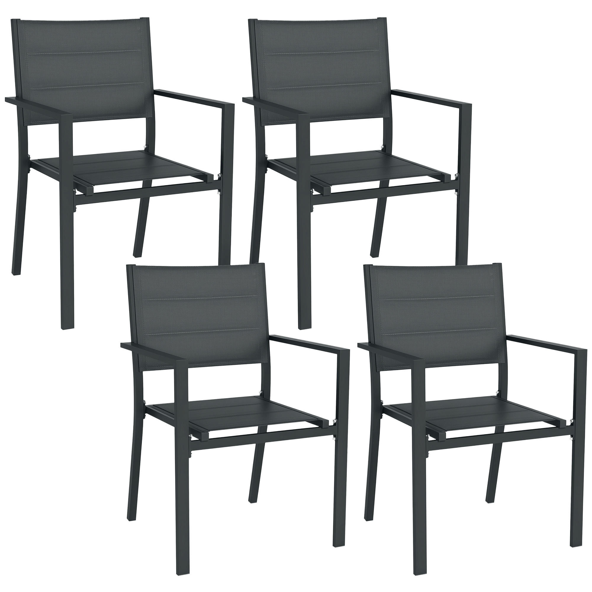 GARTENSESSEL 4er-Set DE-13214 stapelbar mit Armlehnen, Aluminium - Grau, Metall (57.5/87/56.5cm) - ComfortXL