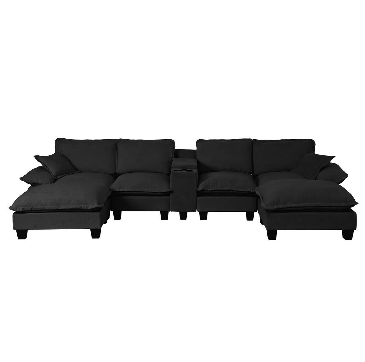 WOHNLANDSCHAFT aus Chenille in Schwarz mit USB-Anschluss & Stauraum - Schwarz, Textil (155/90/364cm) - Modfu
