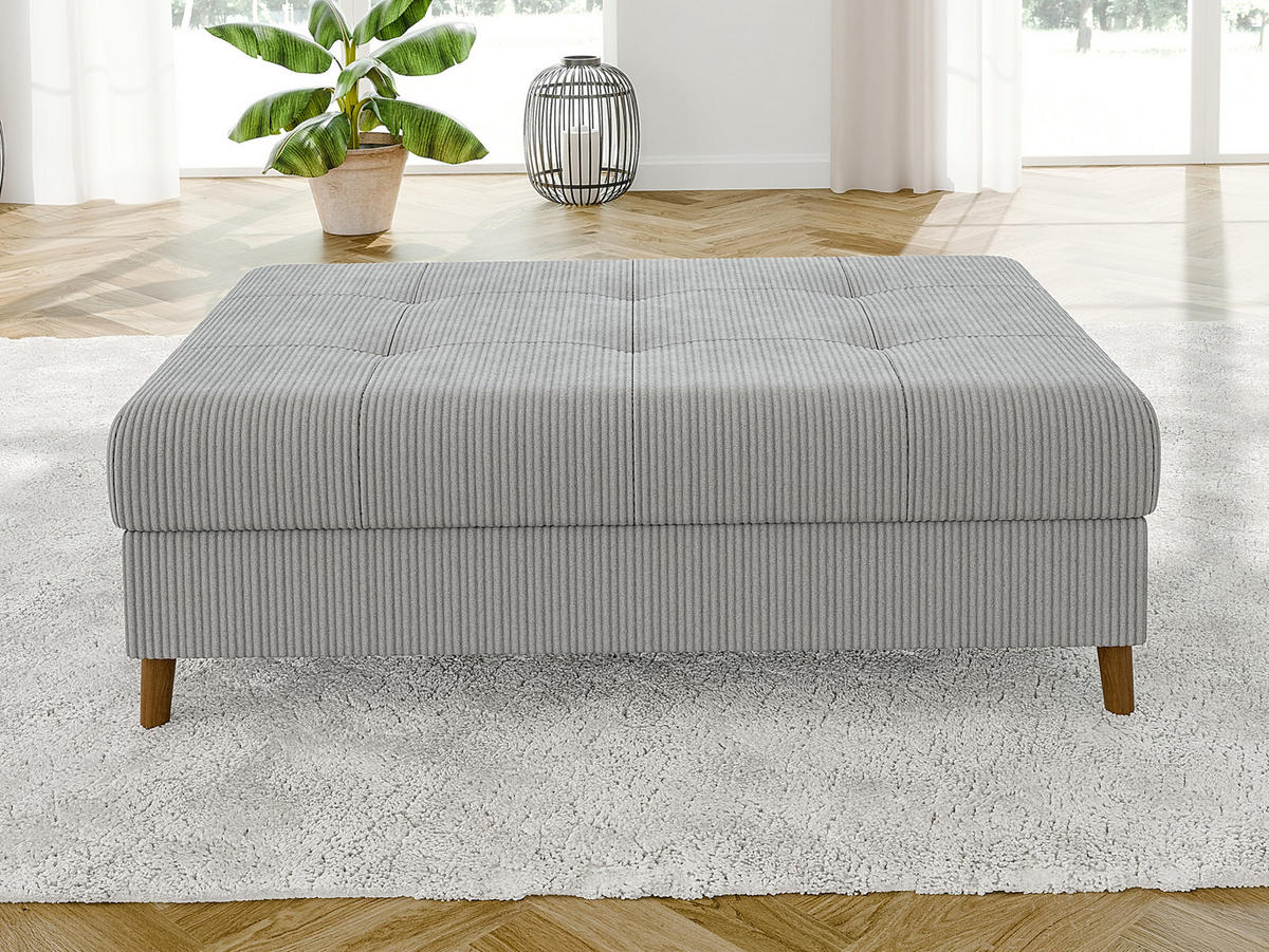HOCKER Alma Hellgrau Cord - Hellgrau/Braun, Holz/Textil (118/40/73cm) - S-Style Möbel