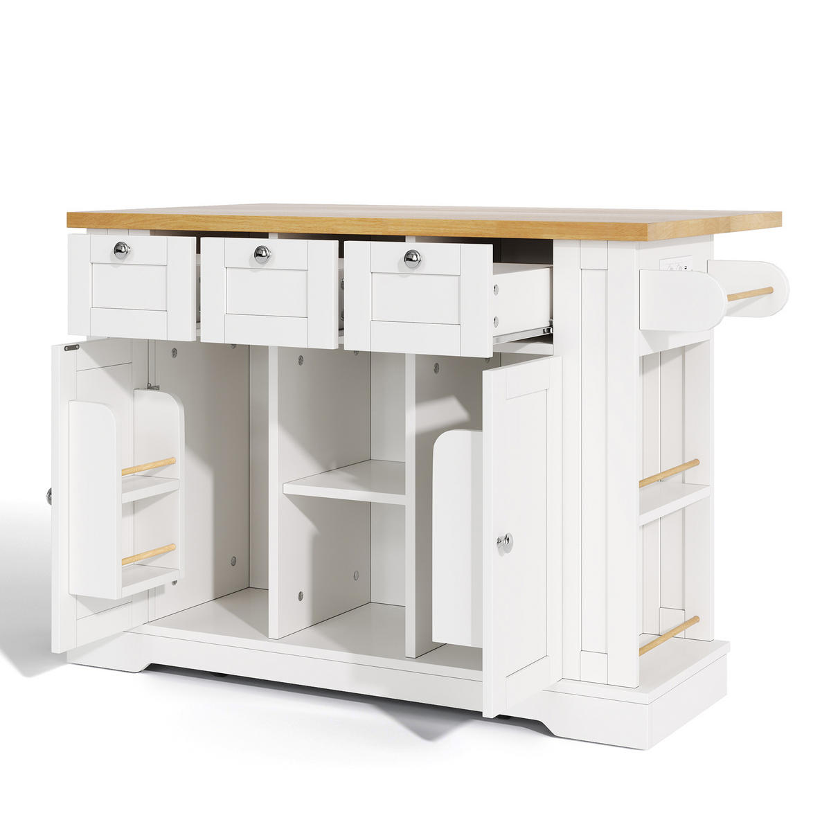 KÜCHENINSEL mit Stauraum, USB & Steckdosen, klappbare Arbeitsplatte - Weiß, Holzwerkstoff/Metall (132/87/70cm) - Urban Meuble