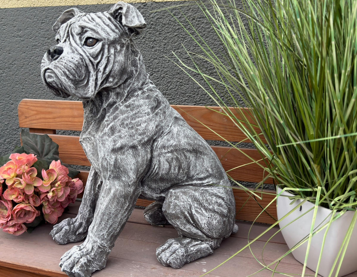 STEINFIGUR American Bulldog massiv frostfest - Grau, Stein (25/40/32cm) - stoneandstyle