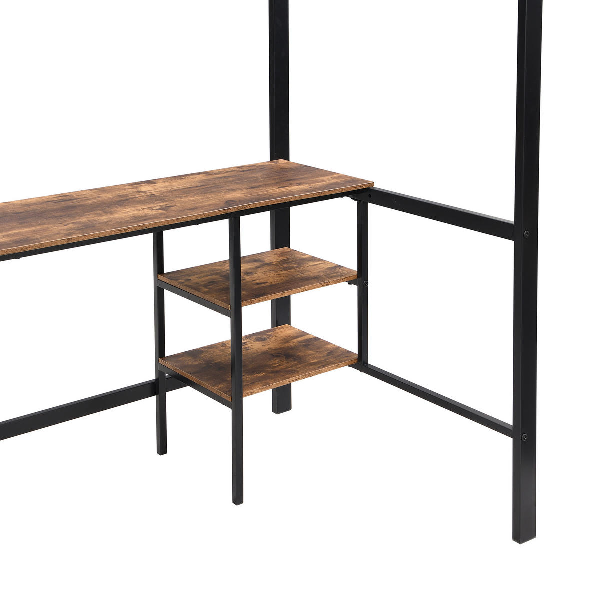 ETAGENBETT 90/200 cm in Schwarz & Dunkler Holzfarbe mit Tisch und Regal aus Metall & Holzwerkstoff - Schwarz, Holzwerkstoff/Metall (90/200cm) - CHICFURN