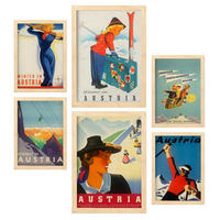 POSTER Set Mit 6 Österreich 2 Vollfarbige Illustrationen Von Vintage Tourismus Werbetafeln Aus Der Ganzen Welt A3 & A4 Rahmen Aus Hellem Holz - Beige, Papier (29/3cm) - Nacnic